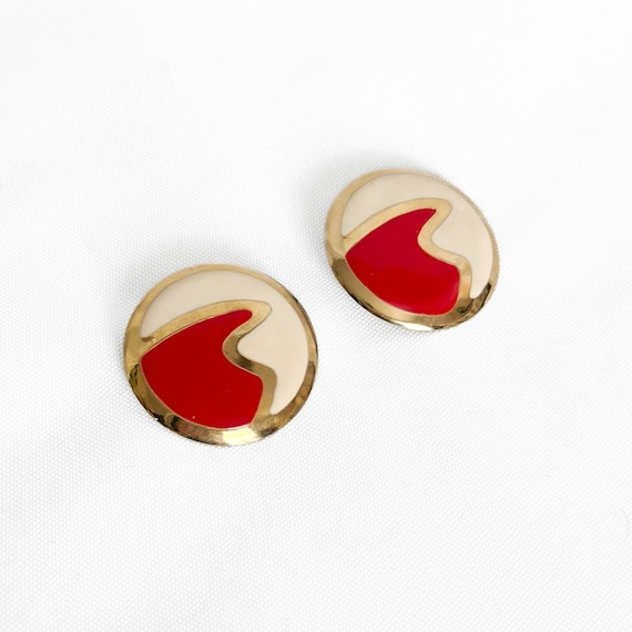 Vintage Retro Red Gold Post Earrings