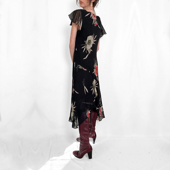 Vintage Black Floral Silk Dress - image 2