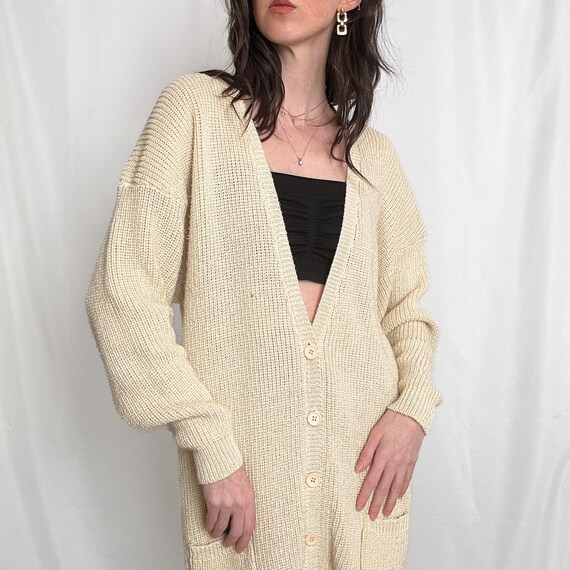Vintage Chunky Butter Cream Cardigan - image 2