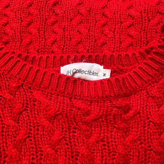 Vintage Cherry Red Cableknit Cropped Sweater - image 9