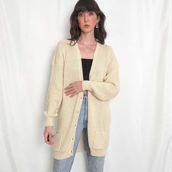 Vintage Chunky Butter Cream Cardigan - image 5