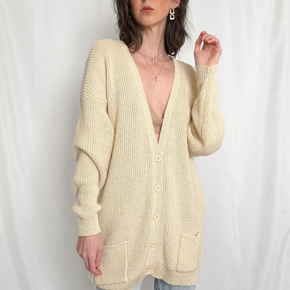 Vintage Chunky Butter Cream Cardigan - image 4