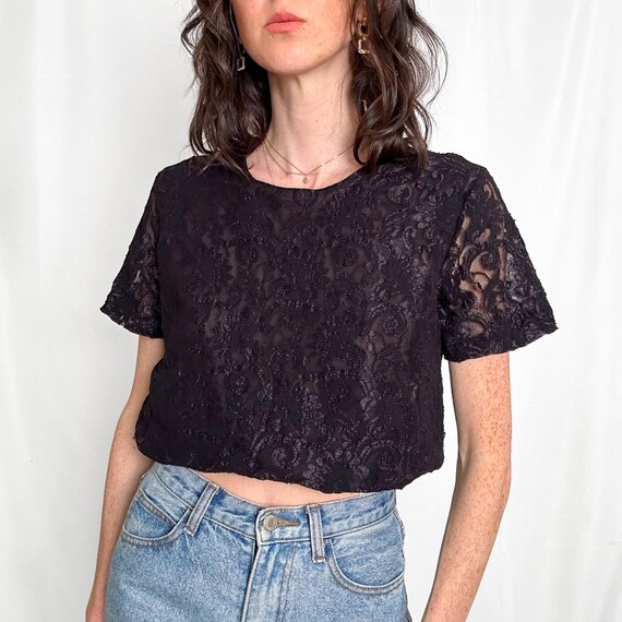 Vintage Black Sheer Lace Top - image 8