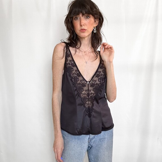 Vintage Black Satin Lace Camisole