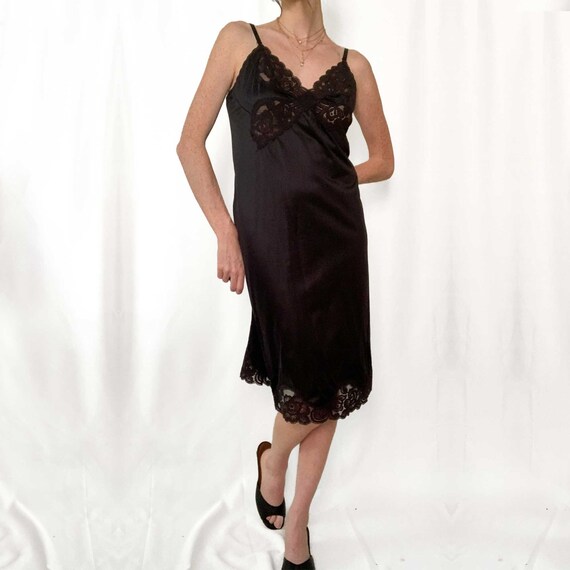 Vintage 70s Vanity Fair Black Slip Dress - image 4