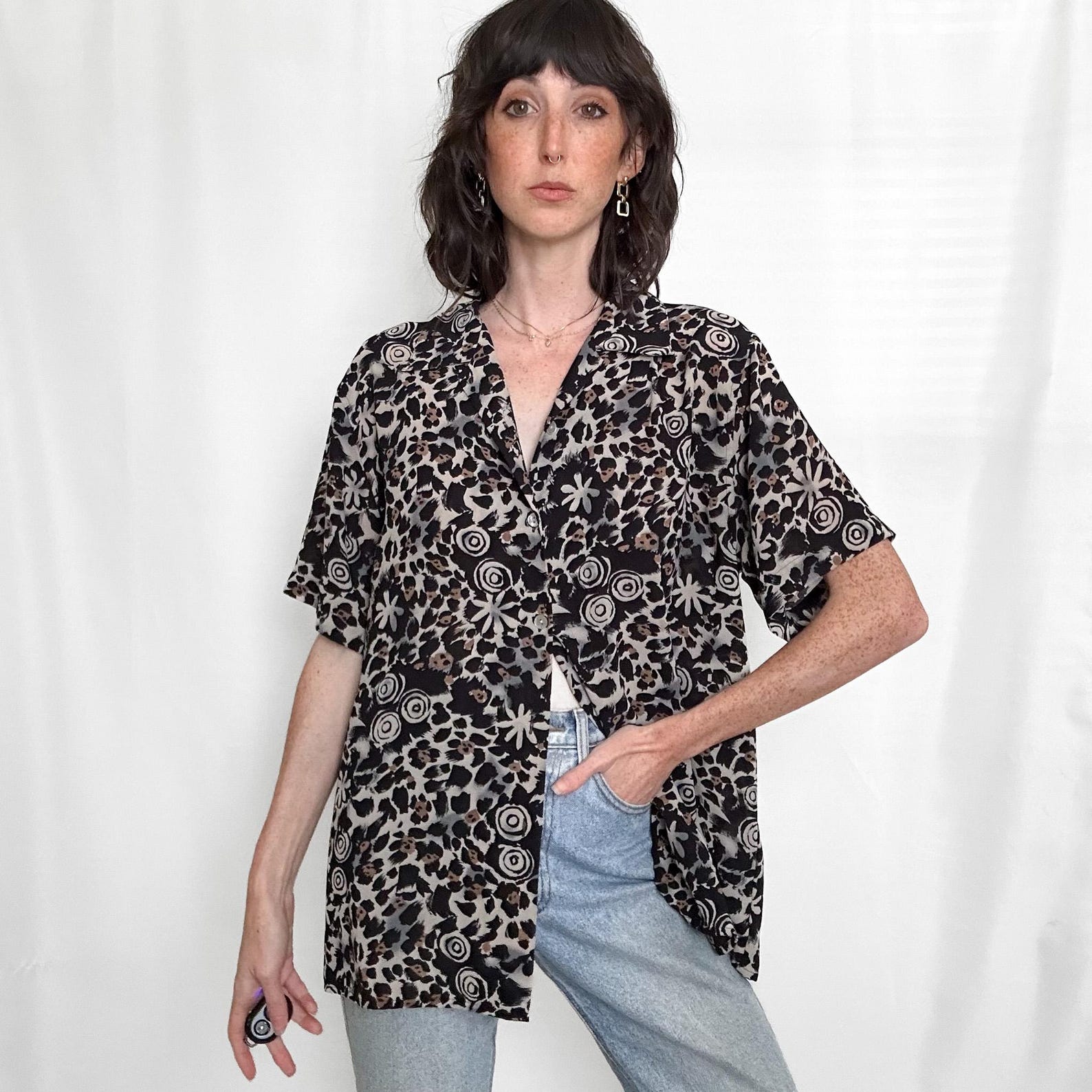 Floral Abstract Button-Up Blouse main image 1