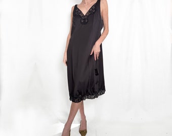 Vintage Black Lace Satin Slip Dress