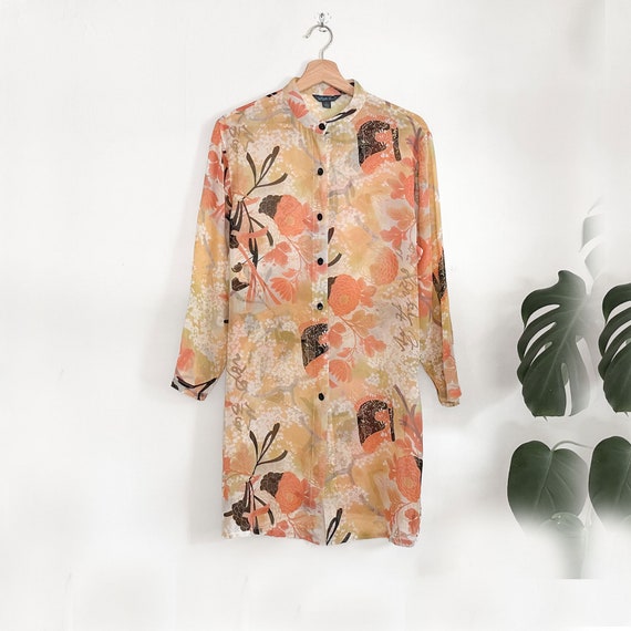 Y2K Sheer Floral Silk Button Down - image 1