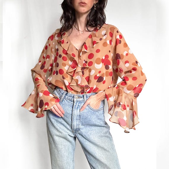 Vintage Mod Polka Dot Ruffle Top - image 5