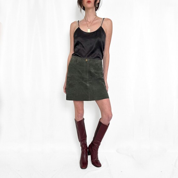 Olive Green Suede Leather Mini Skirt - image 1