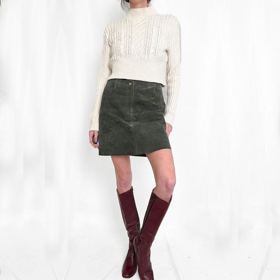 Olive Green Suede Leather Mini Skirt - image 4