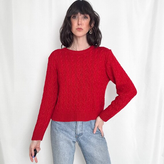 Vintage Cherry Red Cableknit Cropped Sweater - image 6