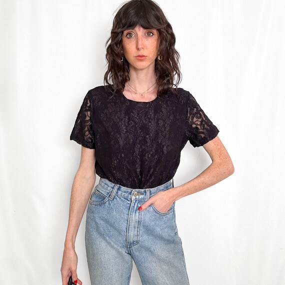 Vintage Black Sheer Lace Top - image 5