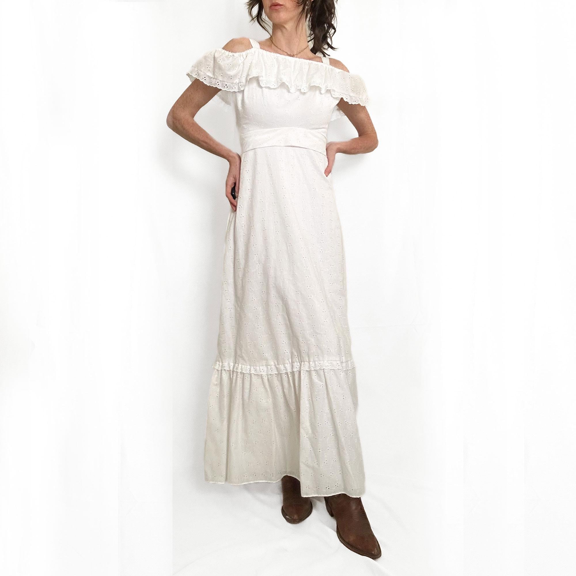 ◆Loulouseoul◆ 1970s Off Shoulder Dress Ivory 70s off Shoulder Dress - Etsy