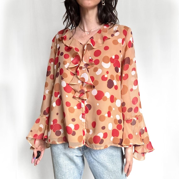 Vintage Mod Polka Dot Ruffle Top - image 3