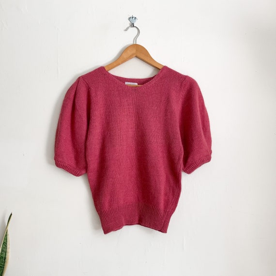 Vintage Fuzzy Pink Silk Puff Sleeve Knit Top - image 3