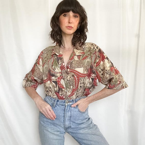 Vintage Safari Cheetah Silk Button Down