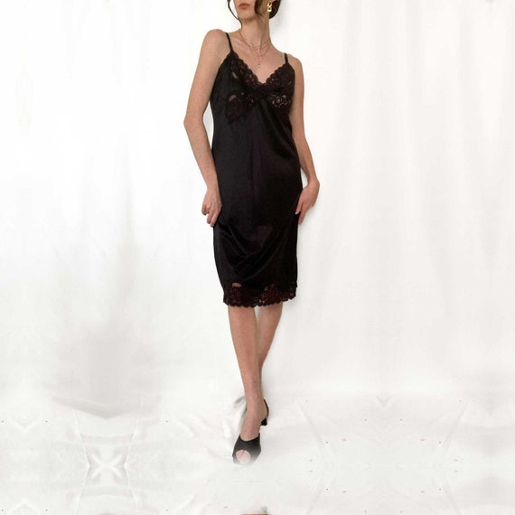 Vintage 70s Vanity Fair Black Slip Dress - image 1
