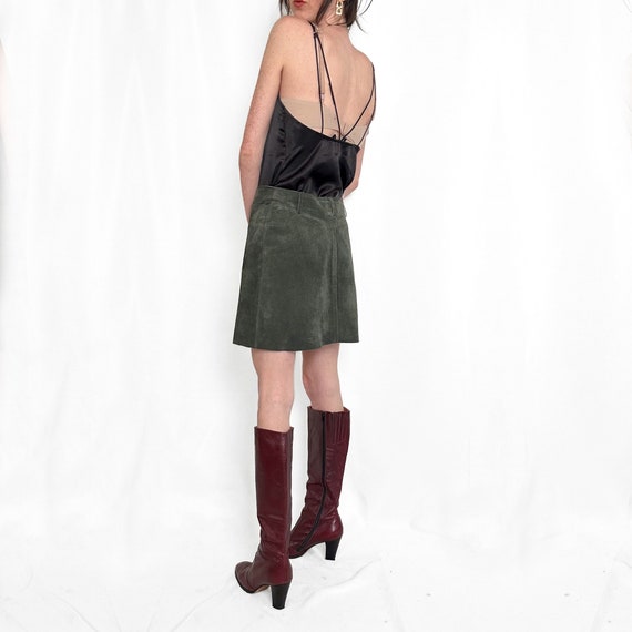 Olive Green Suede Leather Mini Skirt - image 8