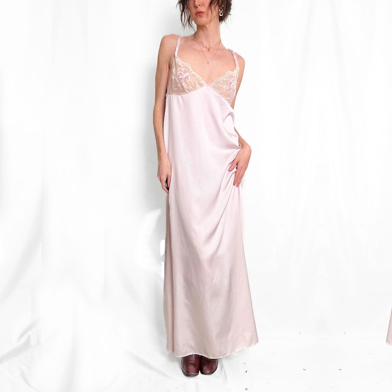 Vintage Pink Satin Maxi Slip Dress Etsy