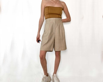 Vintage Neutral Oat Linen Shorts