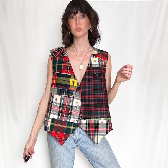Vintage Patchwork Plaid Reversible Novelty Vest - image 6