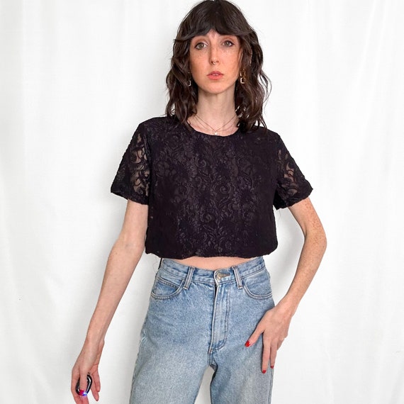 Vintage Black Sheer Lace Top - image 4