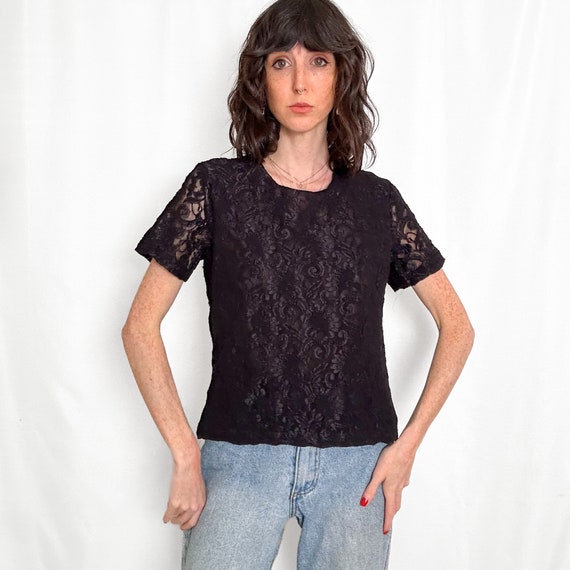 Vintage Black Sheer Lace Top - image 6