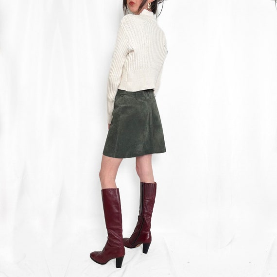 Olive Green Suede Leather Mini Skirt - image 5