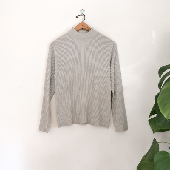 Deadstock Vintage Silver Silk Mockneck Sweater - image 5