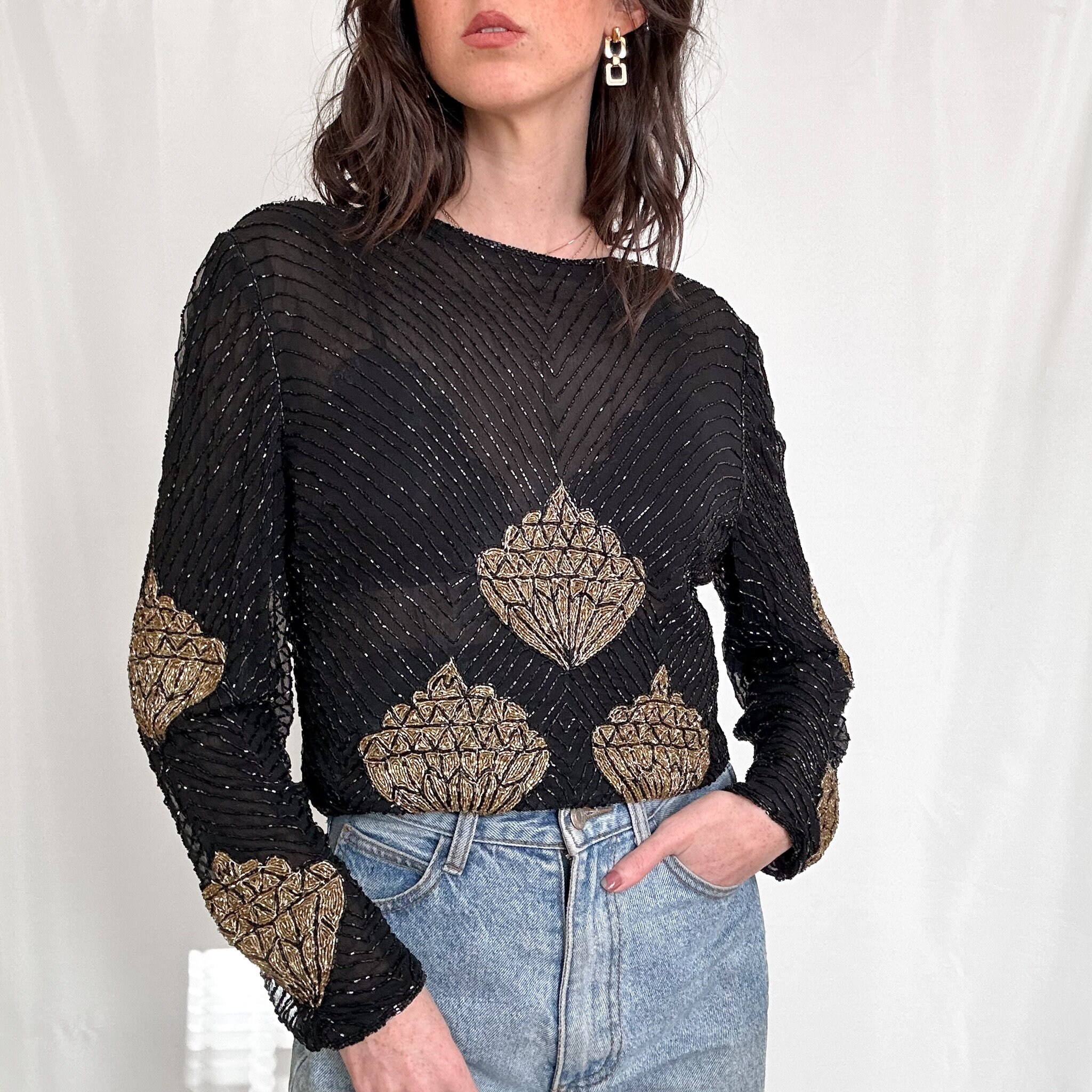 Vintage 2000’s silky grey gemstone top