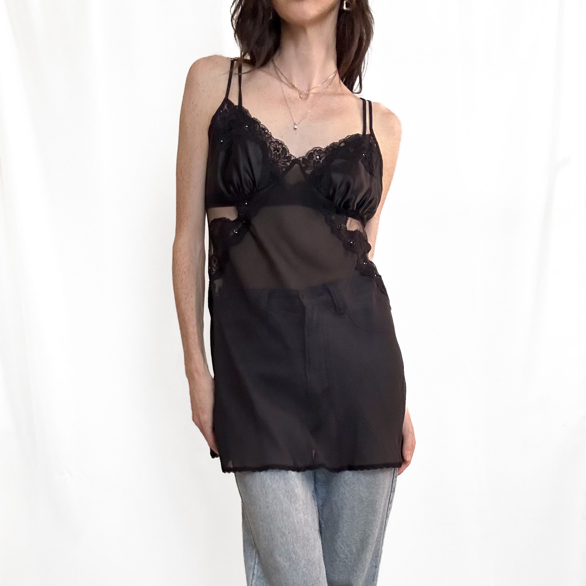 Y2K Noir Silk Cami (XS/S)