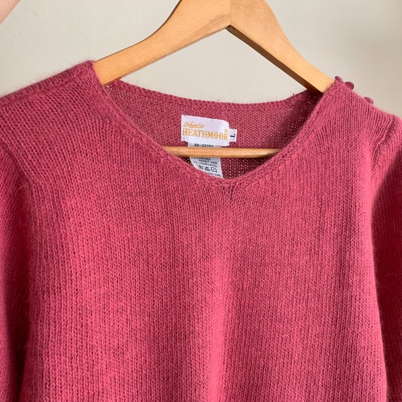 Vintage Fuzzy Pink Silk Puff Sleeve Knit Top - image 7