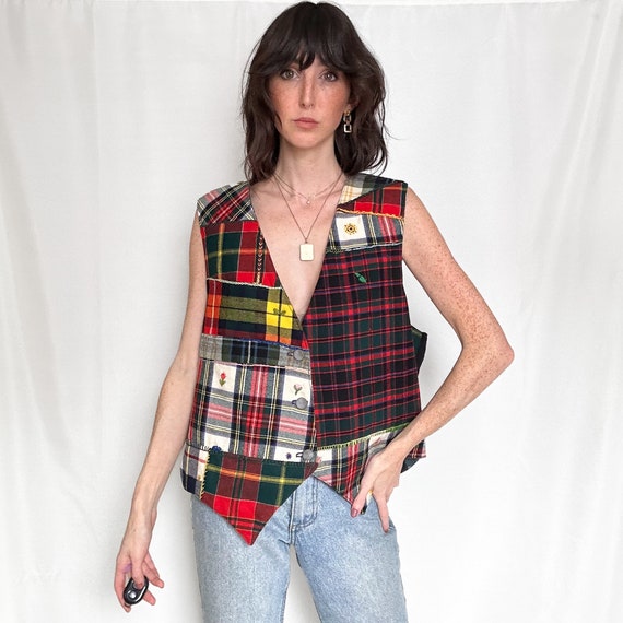 Vintage Patchwork Plaid Reversible Novelty Vest - image 2