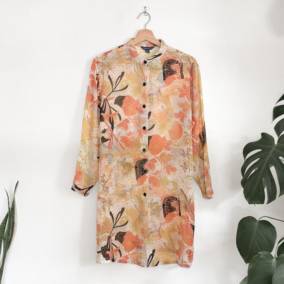 Y2K Sheer Floral Silk Button Down - image 10