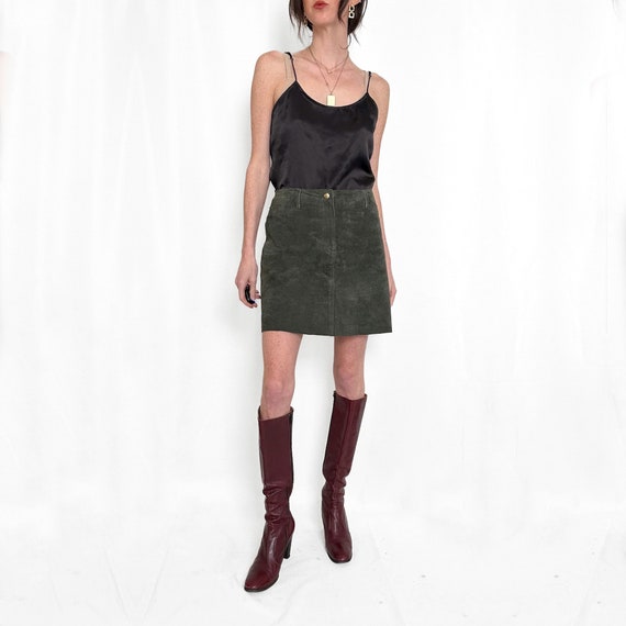 Olive Green Suede Leather Mini Skirt - image 6