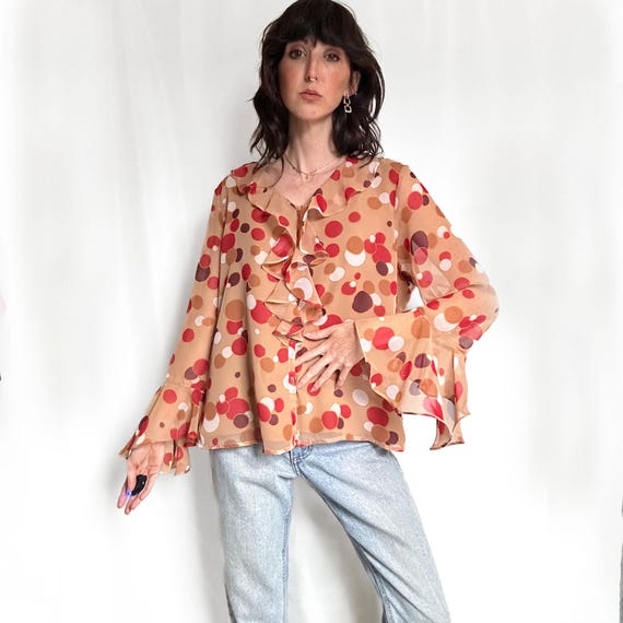 Vintage Mod Polka Dot Ruffle Top - image 8