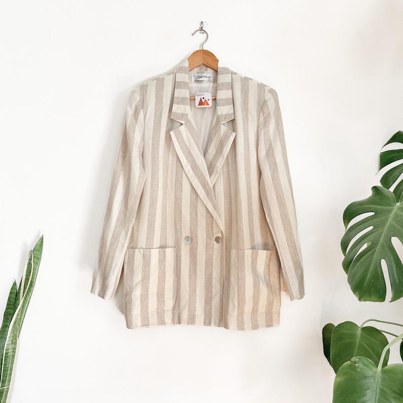 Striped Linen Tab Sleeve Blazer