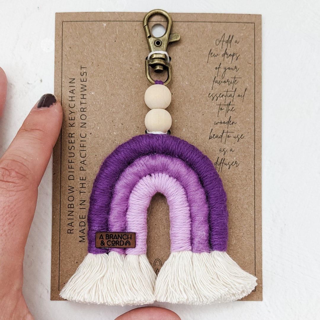 Small Diffusers Keychain Macrame Rainbow Mini Keychain Diffuser Purple - Etsy