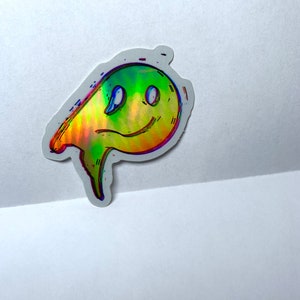 Holographic Melted Glitch Smiley Sticker