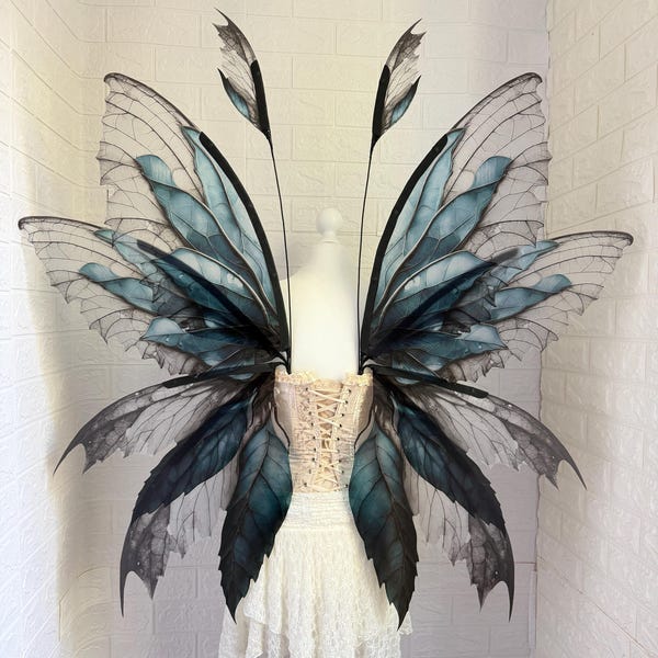 Large Blue Plastic Forest Fairy Wings, Fantasy Cosplay Costume, Woodland Fairy Props