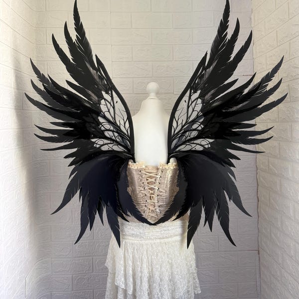 Black Plastic Angel Wings, Gothic Cosplay Costume Prop, Foldable Lightweight Wings