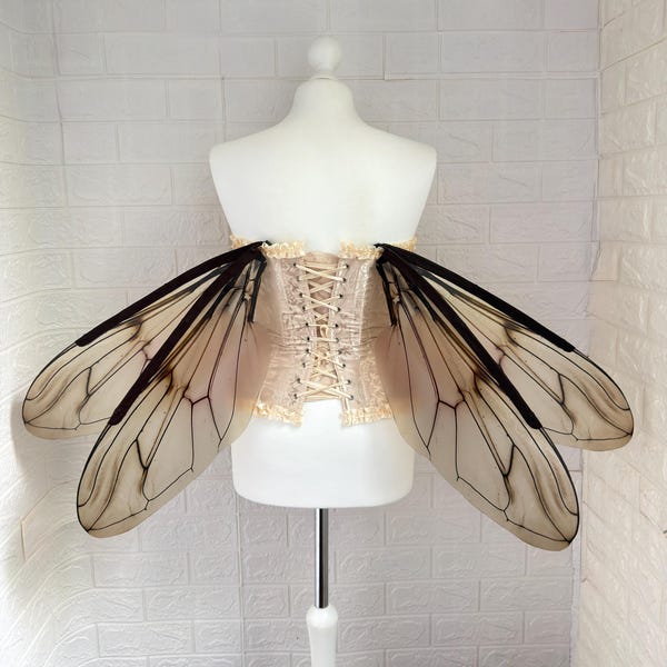 Plastic Champagne Cicada Fairy Wings, Realistic Veins, Cosplay Costume Accessory