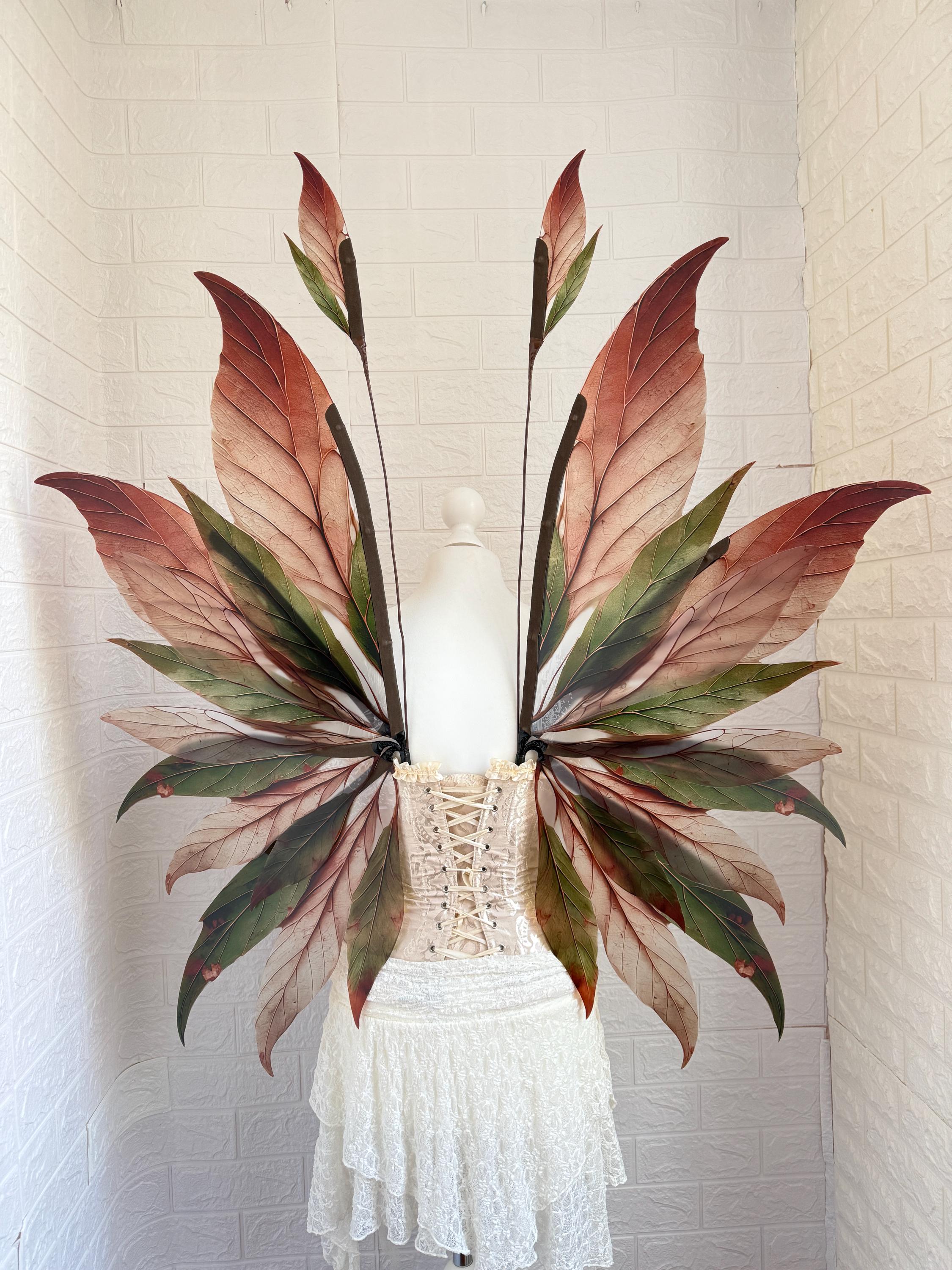 Autumn Woodland Plastic Fairy Wings - Rose Green Leaf Fantasy Costume for Cosplay Festivals