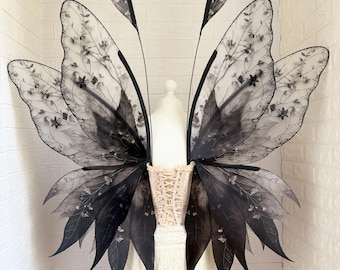 Alas de hada negras, disfraz de bosque gótico, alas grandes de plástico PET transparente.