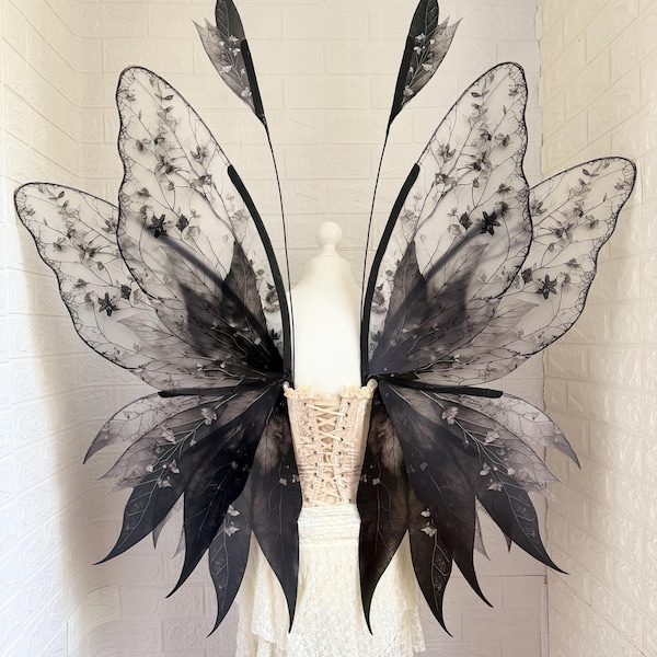 Plastic  Black Fairy Wings, Gothic Forest Costume, Large Transparent Wings