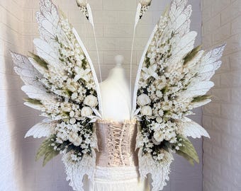 White Floral Plastic Fairy Wings, Bridal Costume, Angel Garden, Fantasy Wedding Cosplay