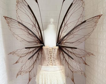 Alas de hada de plástico PET transparente, accesorio de disfraz botánico con vetas marrones