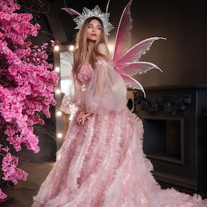 adult pink fairy dress She was a fairy (dress)When I saw this dress by @fairytonglondon I fell  in love immediately because not only is it a lovely romantic gown but it  also features the dreamiest @officialflowerfairies
