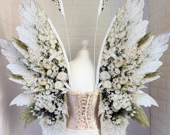 White Floral Plastic Fairy Wings, Bridal Costume, Angel Garden, Fantasy Wedding Cosplay